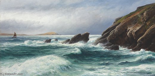 WikiOO.org - Encyclopedia of Fine Arts - Maalaus, taideteos David James - Porth Point, Newquay Bay, Cornwall