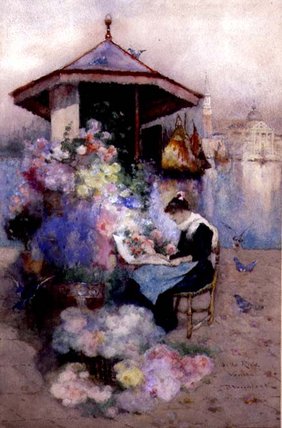 Wikioo.org - The Encyclopedia of Fine Arts - Painting, Artwork by David Woodlock - Flower Seller On The Riva