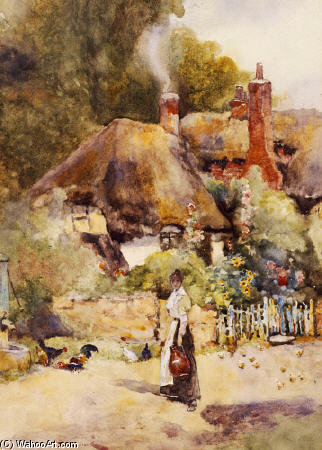 Wikioo.org - Bách khoa toàn thư về mỹ thuật - Vẽ tranh, Tác phẩm nghệ thuật David Woodlock - Old Cottage At Sutton Courtney, Berkshire -