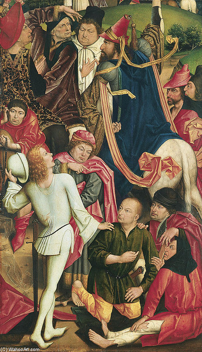 WikiOO.org – 美術百科全書 - 繪畫，作品 Derick Baegert - 骑士和战士玩骰子为基督的长袍