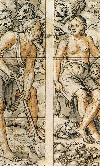 WikiOO.org - אנציקלופדיה לאמנויות יפות - ציור, יצירות אמנות Dirck Pietersz Crabeth - Adam And Eve (detail)