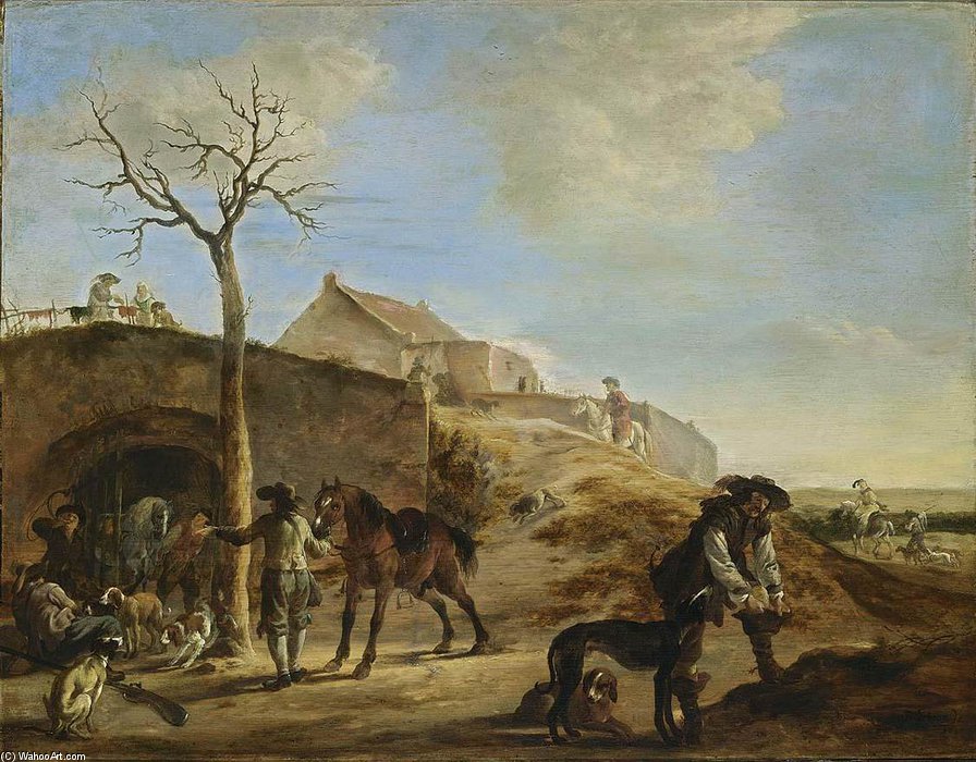 WikiOO.org - Güzel Sanatlar Ansiklopedisi - Resim, Resimler Dirck Willemsz Stoop - Landscape With Huntsmen