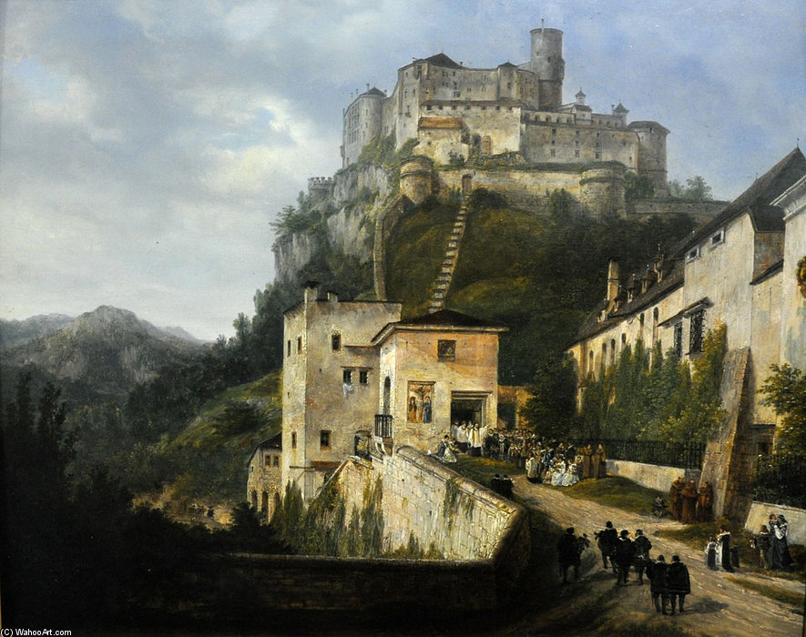 Wikioo.org - The Encyclopedia of Fine Arts - Painting, Artwork by Domenico Quaglio - Nonnberg Und Festung Hohensalzburg