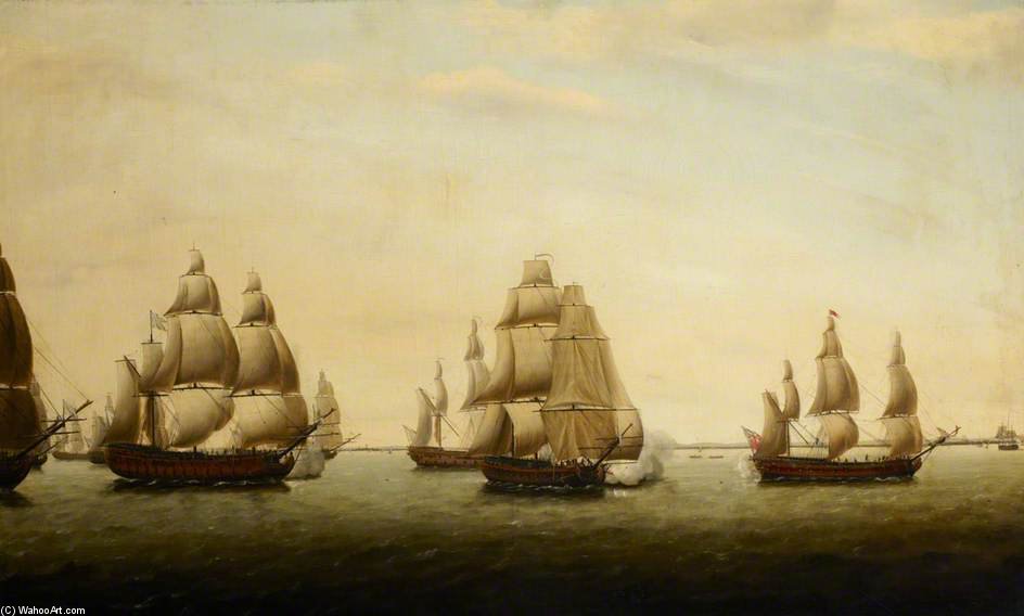 WikiOO.org - Εγκυκλοπαίδεια Καλών Τεχνών - Ζωγραφική, έργα τέχνης Dominic Serres - An English Frigate Chased By The French Off The Indian Coast