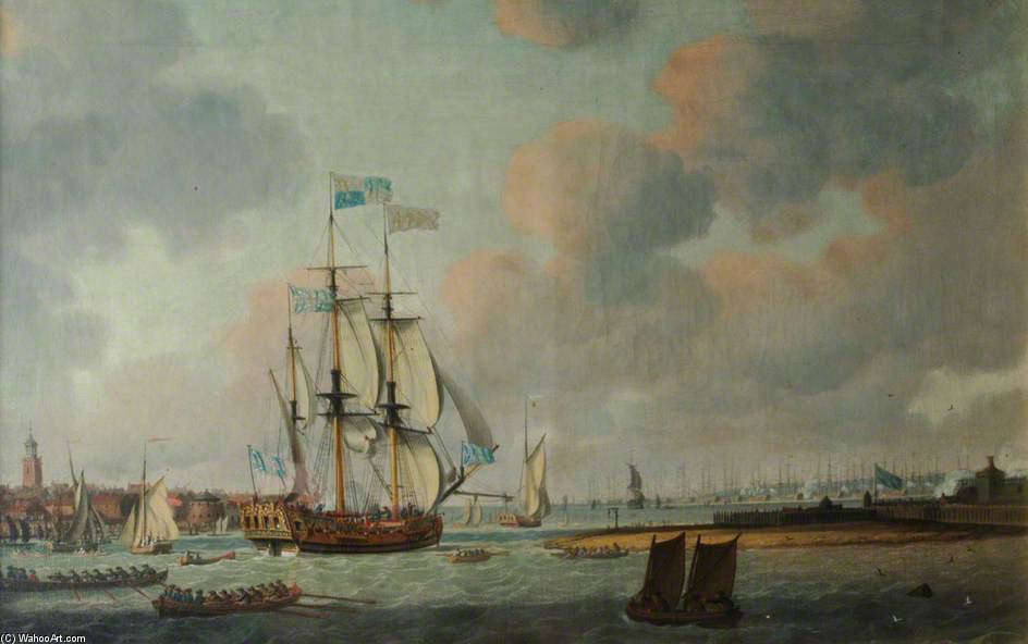 Wikioo.org - The Encyclopedia of Fine Arts - Painting, Artwork by Dominic Serres - British Warship Leaving Portsmouth Harbour