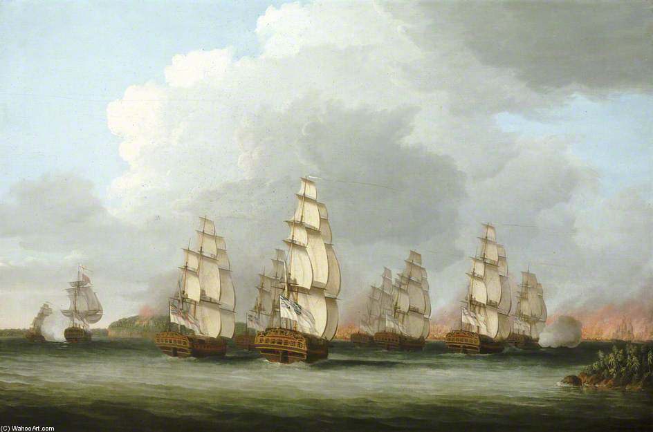 Wikioo.org - The Encyclopedia of Fine Arts - Painting, Artwork by Dominic Serres - Destruction Of The American Fleet At Penobscot Bay