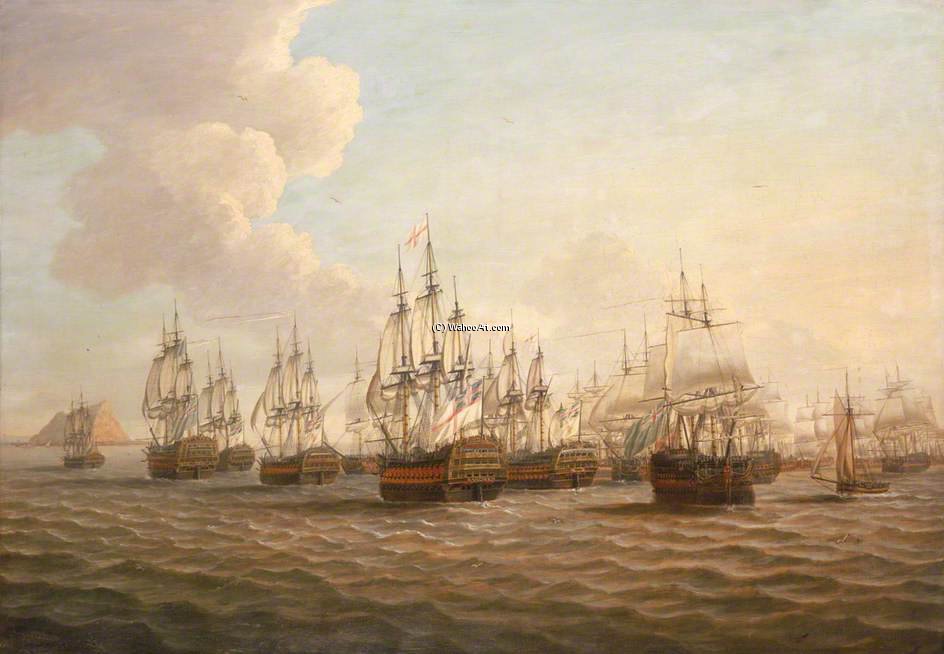 WikiOO.org - Enciklopedija likovnih umjetnosti - Slikarstvo, umjetnička djela Dominic Serres - Rodney's Fleet Taking In Prizes After The Moonlight Battle