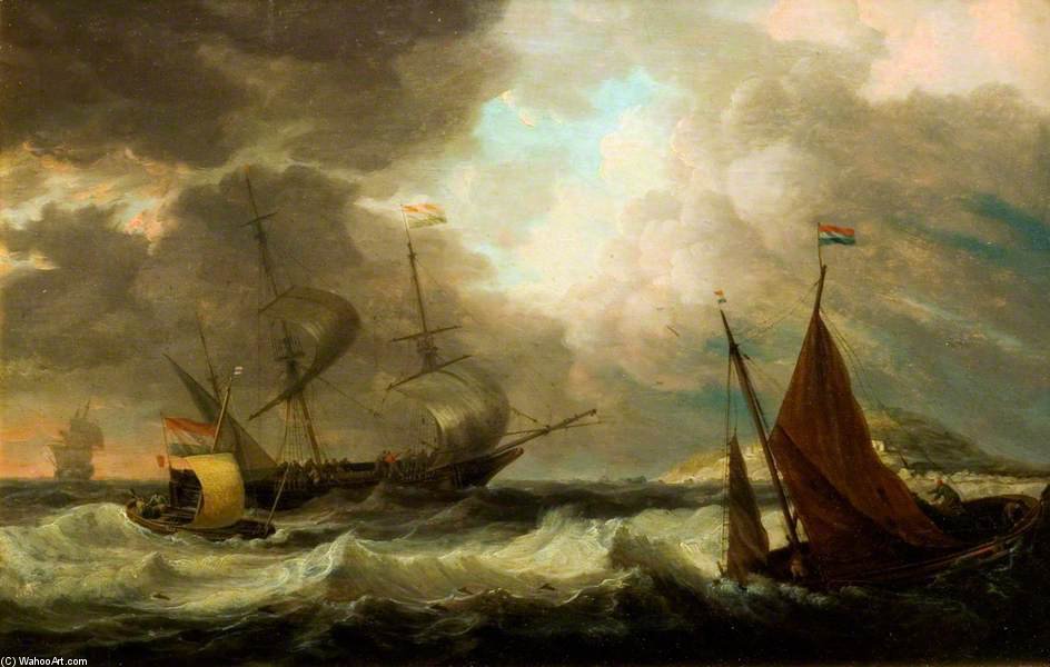 Wikioo.org - สารานุกรมวิจิตรศิลป์ - จิตรกรรม Dominic Serres - Ships In A Gale