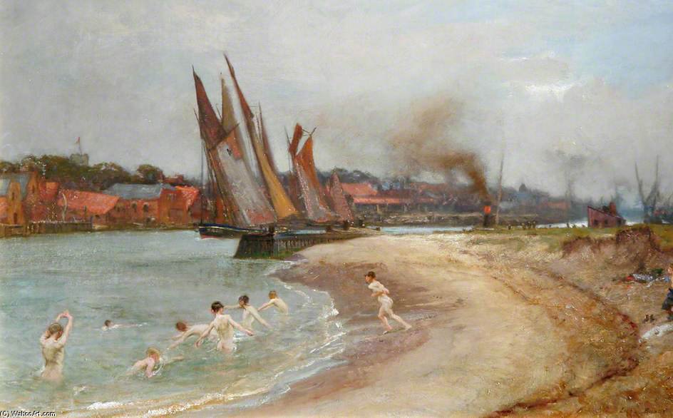 Wikioo.org - The Encyclopedia of Fine Arts - Painting, Artwork by Edgar Bundy - Boys Bathing At Sandy Hook