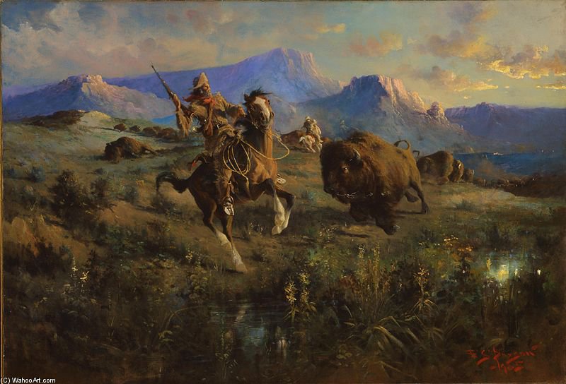 Wikioo.org - The Encyclopedia of Fine Arts - Painting, Artwork by Edgar Samuel Paxson - Buffalo Hunt