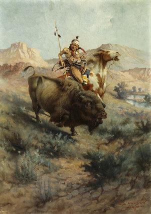 WikiOO.org - Енциклопедия за изящни изкуства - Живопис, Произведения на изкуството Edgar Samuel Paxson - Indian And Buffalo