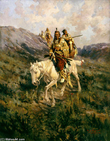 Wikioo.org - The Encyclopedia of Fine Arts - Painting, Artwork by Edgar Samuel Paxson - Visit To Another Tribe