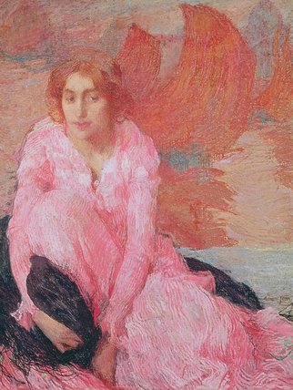 Wikioo.org – La Enciclopedia de las Bellas Artes - Pintura, Obras de arte de Fernand Edmond Jean Marie Khnopff - Dame En Rose