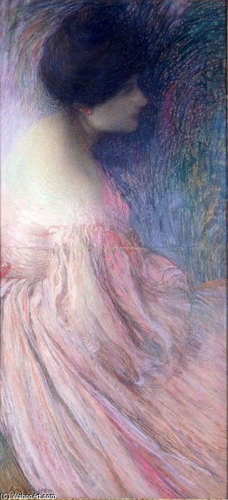 Wikoo.org - موسوعة الفنون الجميلة - اللوحة، العمل الفني Fernand Edmond Jean Marie Khnopff - Femme En Robe Rose
