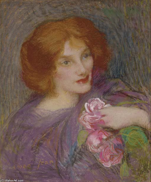 Wikioo.org - The Encyclopedia of Fine Arts - Painting, Artwork by Edmond Francois Aman Jean - Young Beauty With Flowers