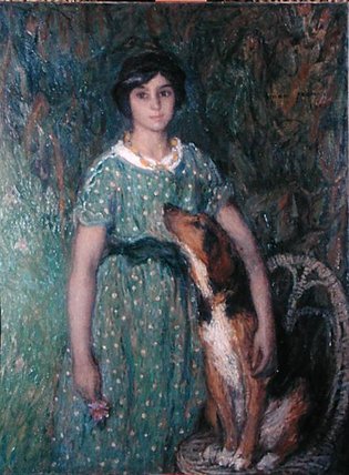 WikiOO.org - Enciclopedia of Fine Arts - Pictura, lucrări de artă Edmond Francois Aman Jean - Young Girl With A Dog