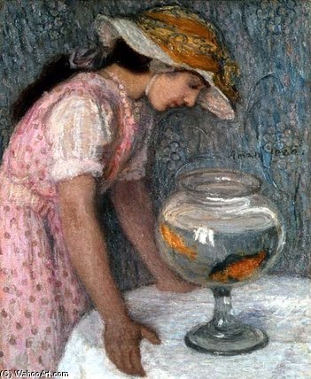 Wikoo.org - موسوعة الفنون الجميلة - اللوحة، العمل الفني Fernand Edmond Jean Marie Khnopff - Young Girl With A Goldfish