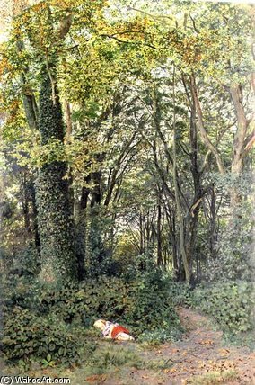 WikiOO.org - Encyclopedia of Fine Arts - Maleri, Artwork Edmund George Warren - Lost In The Woods