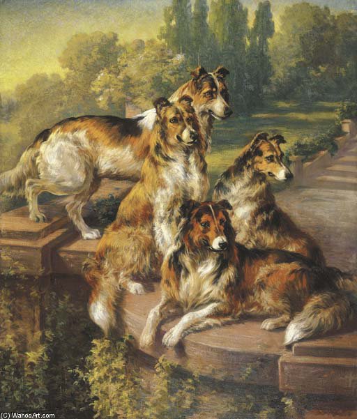 Wikioo.org - The Encyclopedia of Fine Arts - Painting, Artwork by Edmund Henry Osthaus - Collie Dogs In Formal Garden