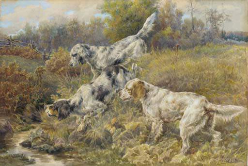 Wikioo.org - The Encyclopedia of Fine Arts - Painting, Artwork by Edmund Henry Osthaus - English Setters At A Stream