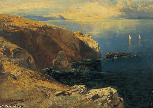 Wikioo.org – L'Encyclopédie des Beaux Arts - Peinture, Oeuvre de Eduard Hildebrandt - Felsen Bei Capri Mit Fischern