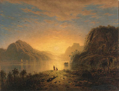 Wikioo.org - The Encyclopedia of Fine Arts - Painting, Artwork by Eduard Hildebrandt - Sunset Over Pedra Da Gavea, Rio De Janeiro