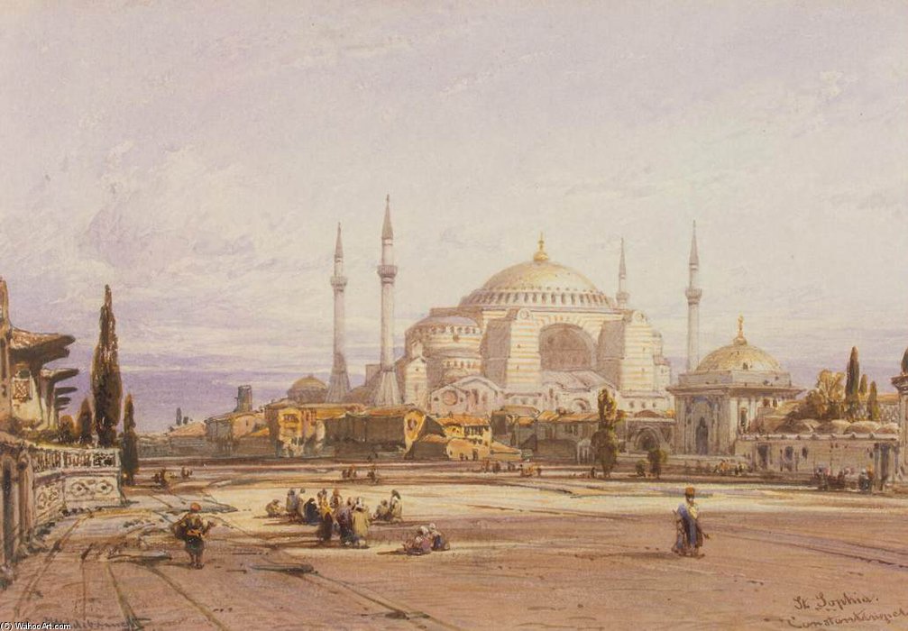 Wikoo.org - موسوعة الفنون الجميلة - اللوحة، العمل الفني Eduard Hildebrandt - View Of The Hagia Sophia In Constantinople