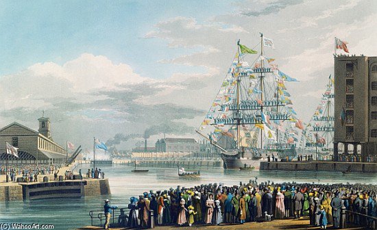 Wikioo.org - Encyklopedia Sztuk Pięknych - Malarstwo, Grafika Edward Duncan - The Opening Of St. Katharine Docks