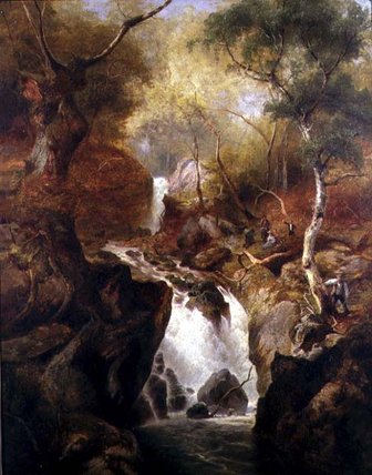 Wikioo.org - The Encyclopedia of Fine Arts - Painting, Artwork by Edward Henry Holder - Waterfall Through A Woodland