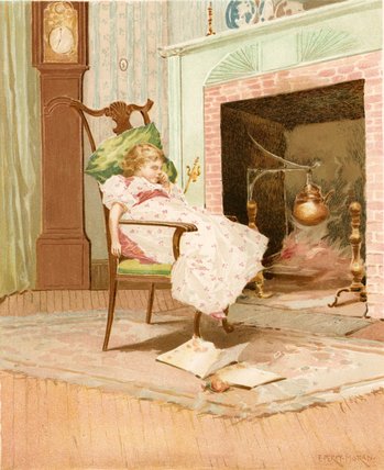 WikiOO.org - Enciclopédia das Belas Artes - Pintura, Arte por Edward Percy Moran - Dreaming Before The Old Fireplace