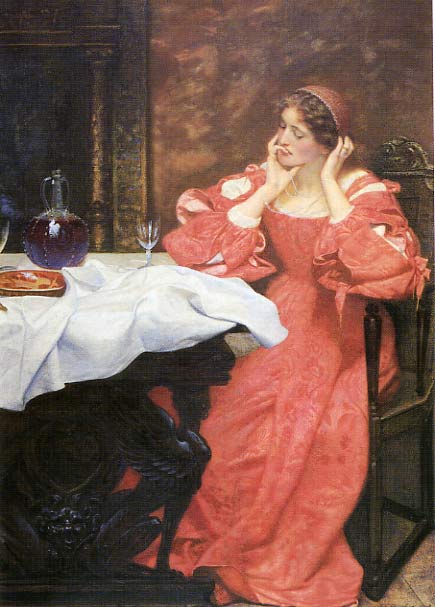 Wikioo.org - The Encyclopedia of Fine Arts - Painting, Artwork by Edward Robert Hughes - Katherina Contemplates Her Empty Plate In The Taming Of The Shrew