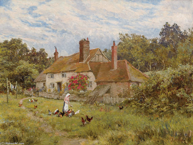 Wikioo.org - The Encyclopedia of Fine Arts - Painting, Artwork by Edward Wilkins Waite - A Surrey Cottage In June