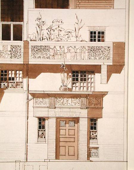 Wikoo.org - موسوعة الفنون الجميلة - اللوحة، العمل الفني Edward William Godwin - Doorway And Front Elevation Of Studio And House For Frank Miles