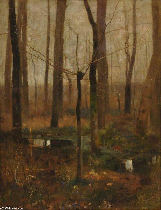 WikiOO.org - אנציקלופדיה לאמנויות יפות - ציור, יצירות אמנות Edward William Stott - Alone - Early Spring Woodland