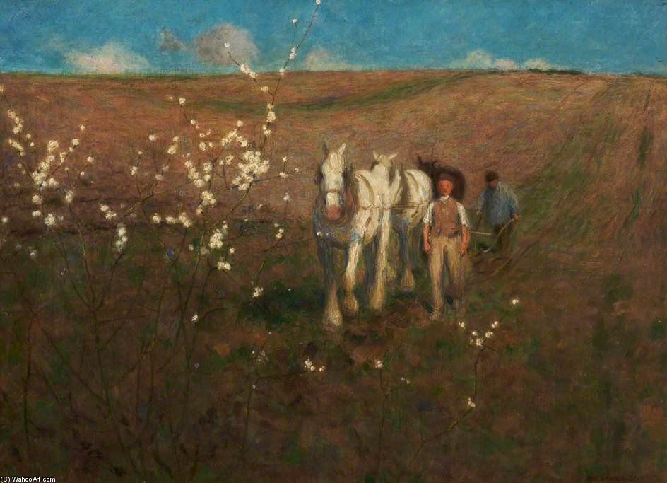 WikiOO.org - Encyclopedia of Fine Arts - Festés, Grafika Edward William Stott - Ploughing, Early Spring