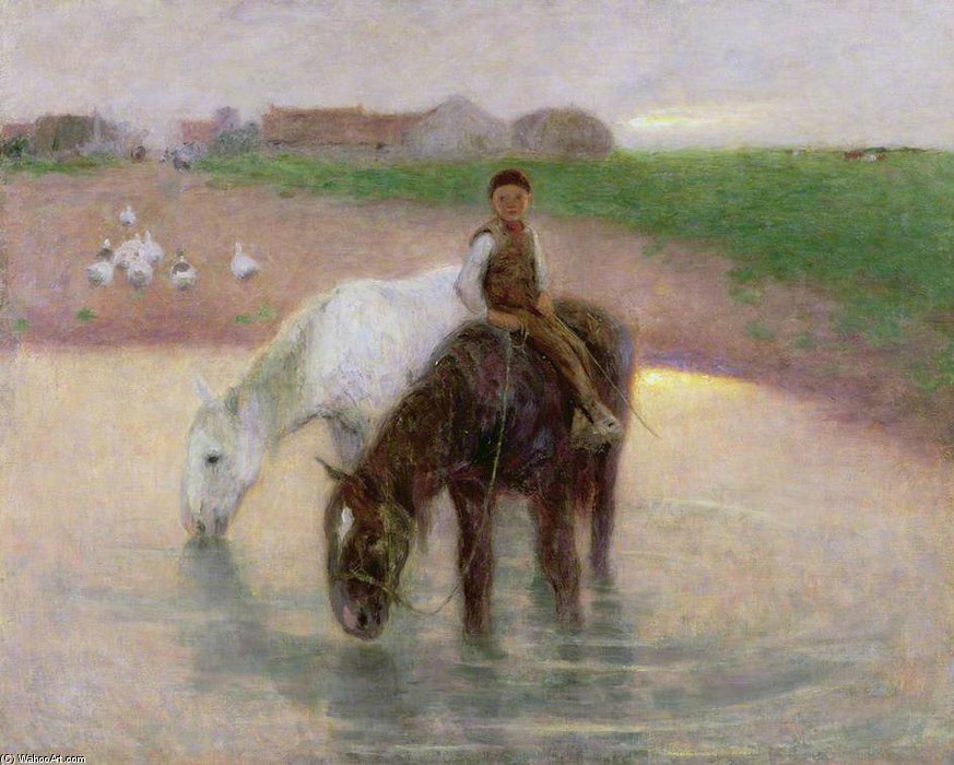 Wikioo.org – La Enciclopedia de las Bellas Artes - Pintura, Obras de arte de Edward William Stott - el caballo estanque