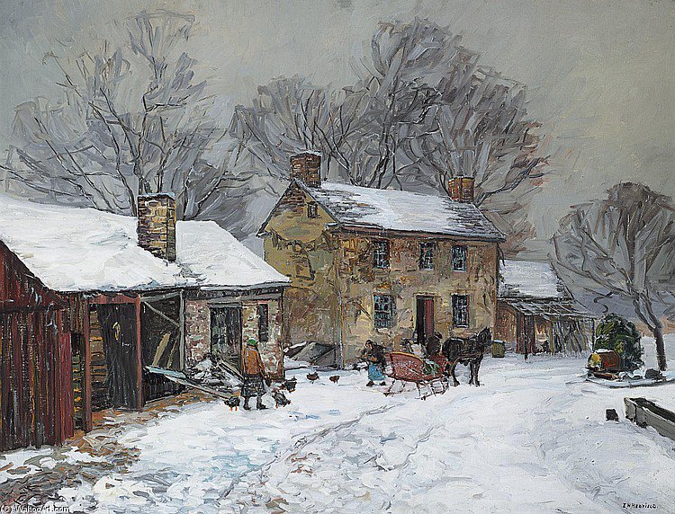 Wikioo.org - The Encyclopedia of Fine Arts - Painting, Artwork by Edward Willis Redfield - Horse And Sleigh Days