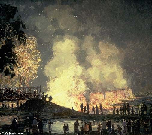 Wikioo.org - The Encyclopedia of Fine Arts - Painting, Artwork by Edward Willis Redfield - The Burning Of Center Bridge