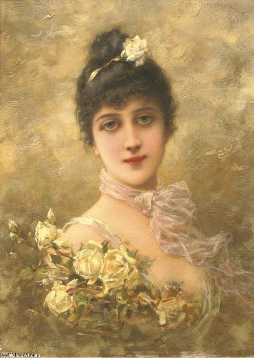Wikioo.org - The Encyclopedia of Fine Arts - Painting, Artwork by Emile Eisman Semenowsky - Elégante Aux Roses Jaunes