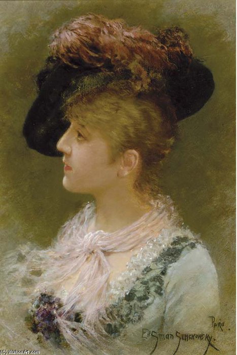 WikiOO.org - Encyclopedia of Fine Arts - Schilderen, Artwork Emile Eisman Semenowsky - The Feathered Hat
