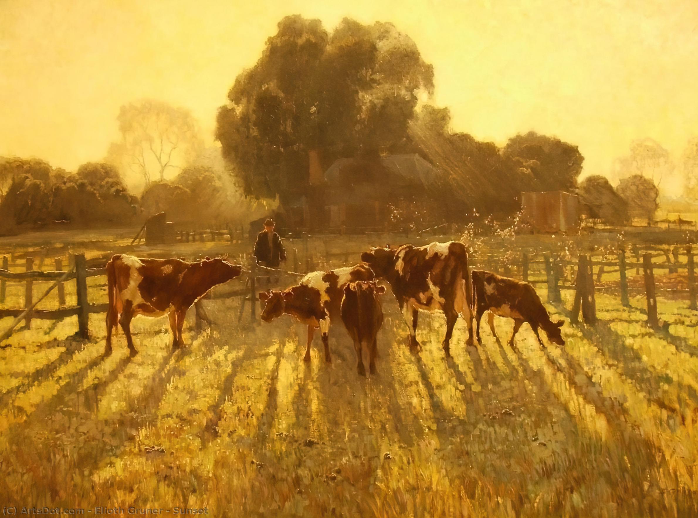WikiOO.org - Encyclopedia of Fine Arts - Maleri, Artwork Elioth Gruner - Sunset