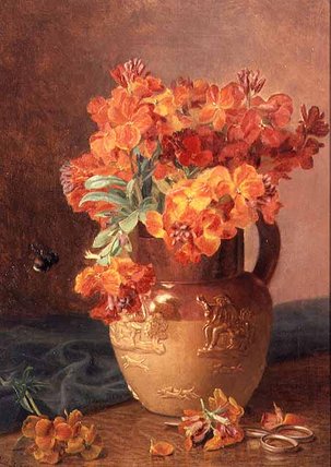 Wikioo.org - The Encyclopedia of Fine Arts - Painting, Artwork by Eloise Harriet Stannard - A Still Life With Wallflowers In A Stoneware Jug