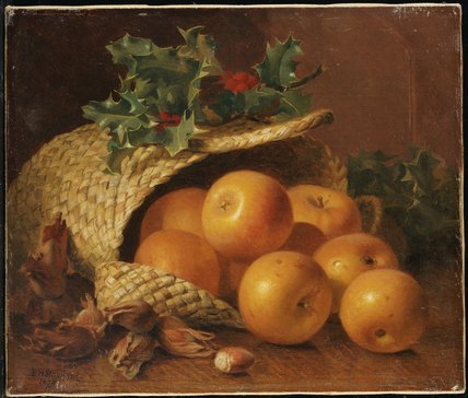 Wikioo.org - The Encyclopedia of Fine Arts - Painting, Artwork by Eloise Harriet Stannard - Still Life With Apples, Hazelnuts And Holly