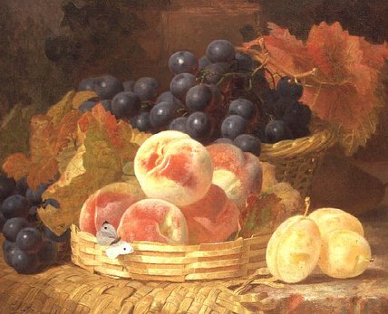 Wikioo.org - The Encyclopedia of Fine Arts - Painting, Artwork by Eloise Harriet Stannard - Still Life With Fruit And A Butterfly