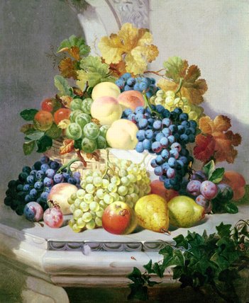Wikioo.org - The Encyclopedia of Fine Arts - Painting, Artwork by Eloise Harriet Stannard - Still Life With Grapes And Pears