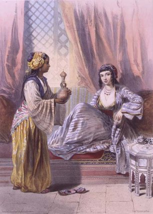 WikiOO.org - Encyclopedia of Fine Arts - Maleri, Artwork Émile Prisse D'avennes - A Cairene Woman Waited Upon
