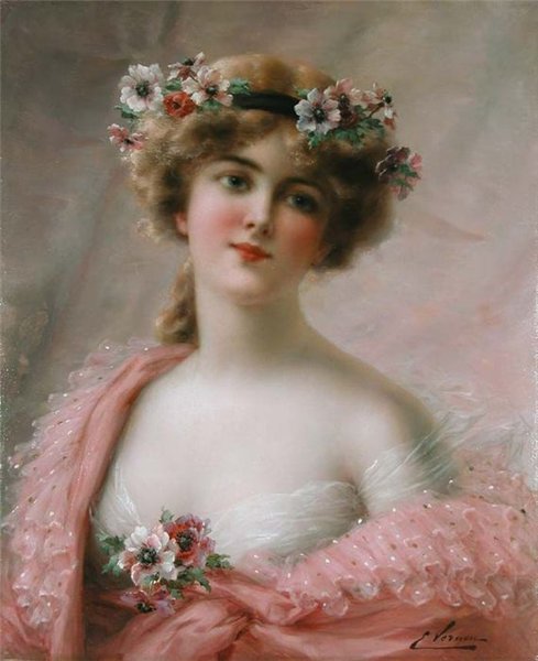 Wikioo.org - The Encyclopedia of Fine Arts - Painting, Artwork by Emile Vernon - Girl With Anemones