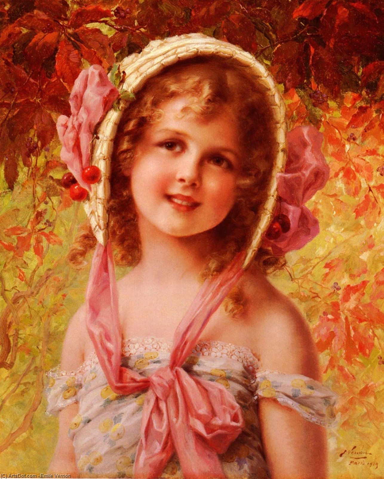 Wikioo.org - The Encyclopedia of Fine Arts - Painting, Artwork by Emile Vernon - The Cherry Bonnet