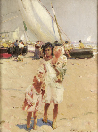 Wikioo.org - The Encyclopedia of Fine Arts - Painting, Artwork by Enrique Martinez Cubells - Children On The Beach