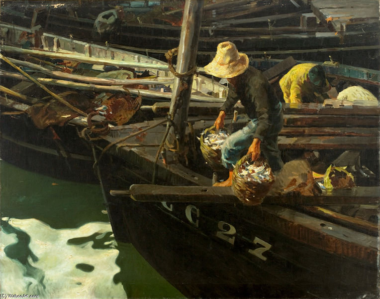 Wikoo.org - موسوعة الفنون الجميلة - اللوحة، العمل الفني Enrique Martinez Cubells - Fishermen From Brittany
